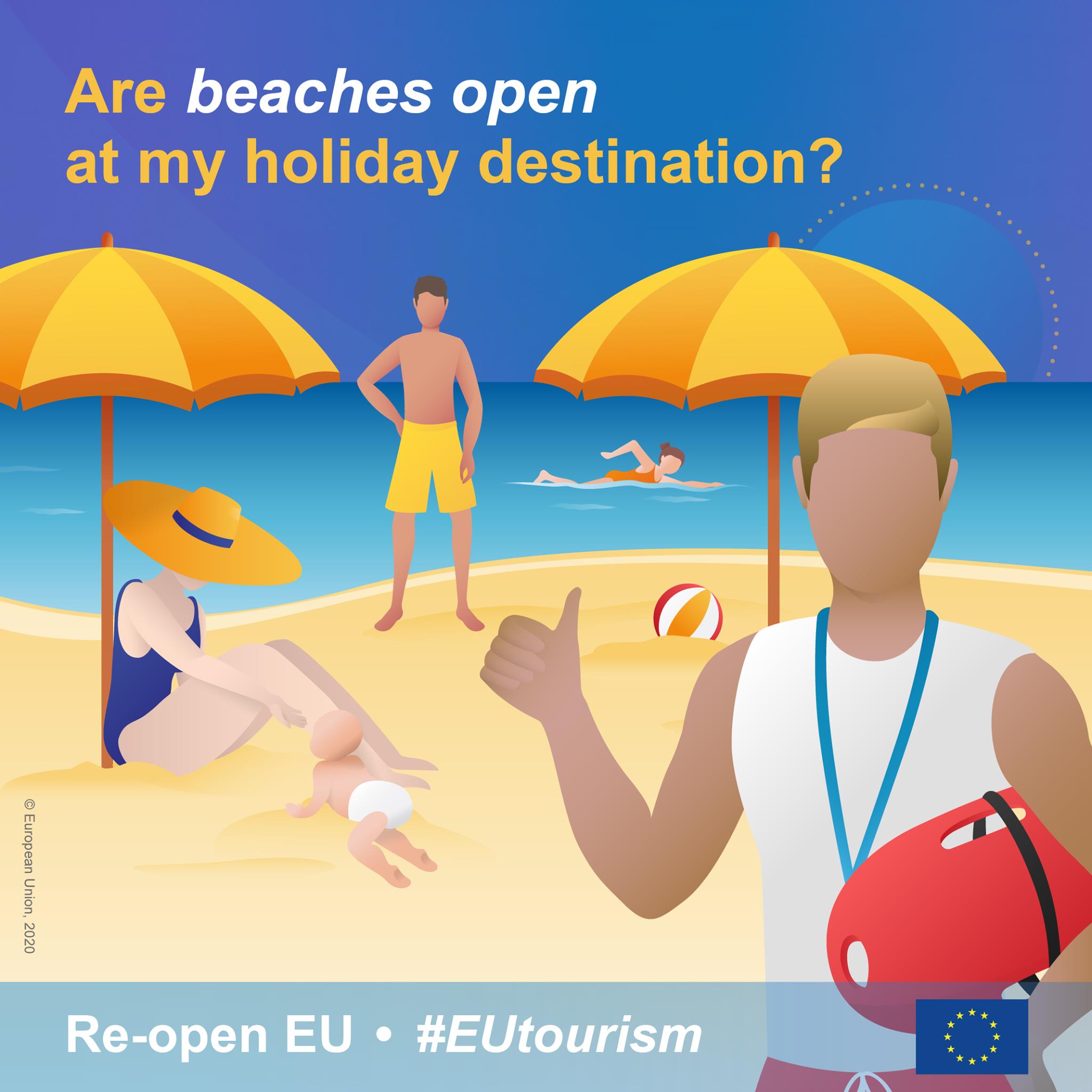 ljudi na plaži, vizual portala Re-open EU