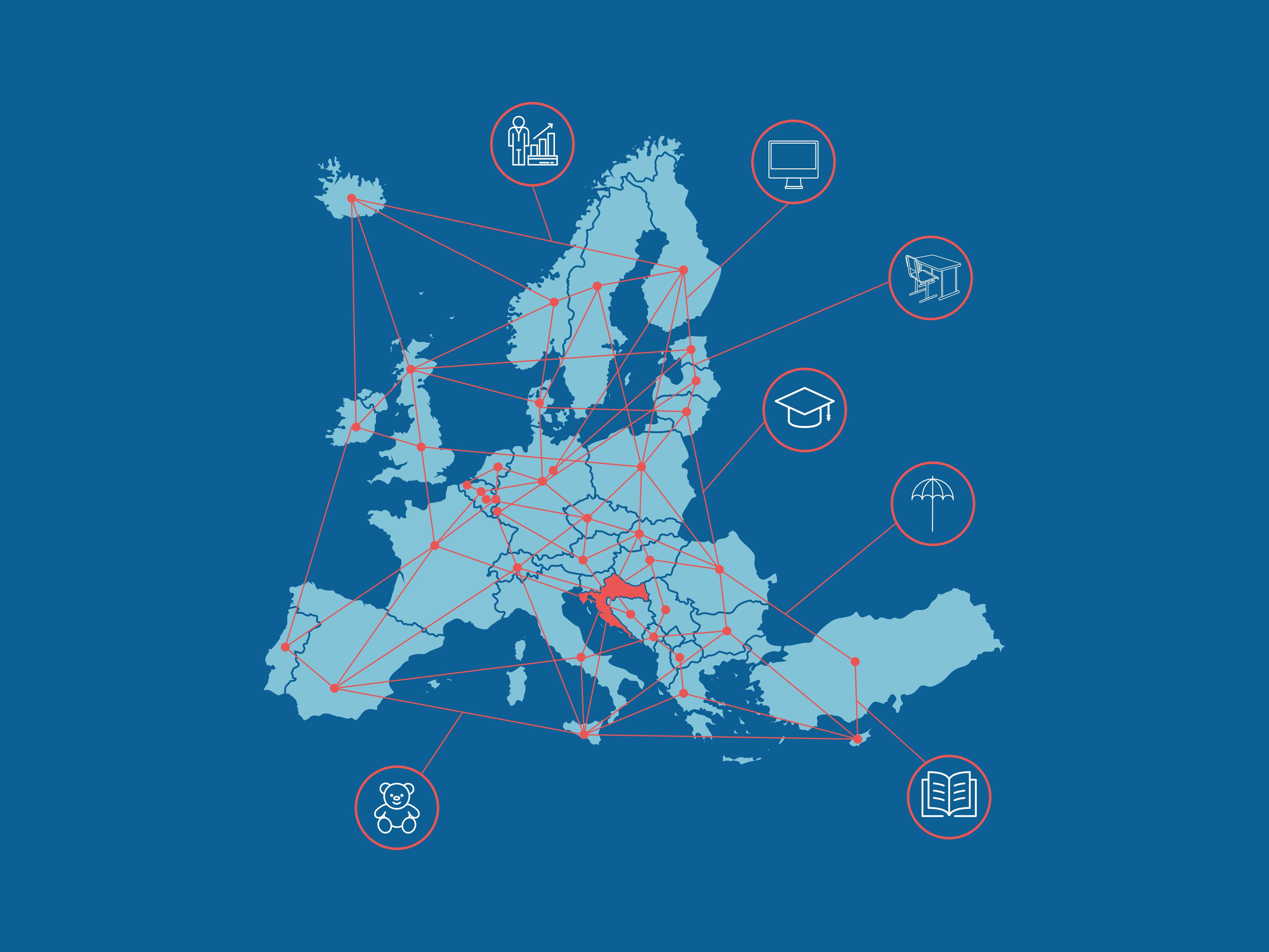 Karta Europe s poveznicama na mrežu Eurydice, namijenjenu razmjeni informacija o obrazovnim sustavima u 37 europskih zemalja